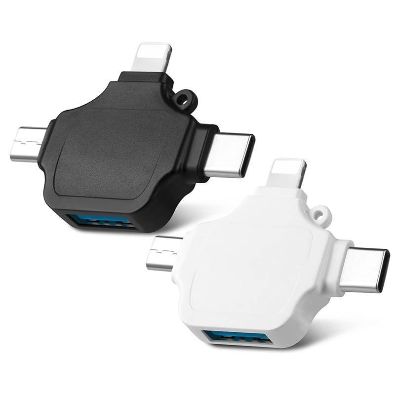 4 i 1 otg usb-adapter för iphone ipad ios android typ c usb 3.0 mikro usb alla in 1 kortläsare ansluta u flash-enhet mus pc