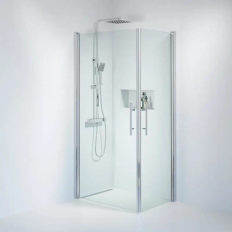 Fjäll Brusehjørne med klar glas og krom profil - 70 x 100 cm