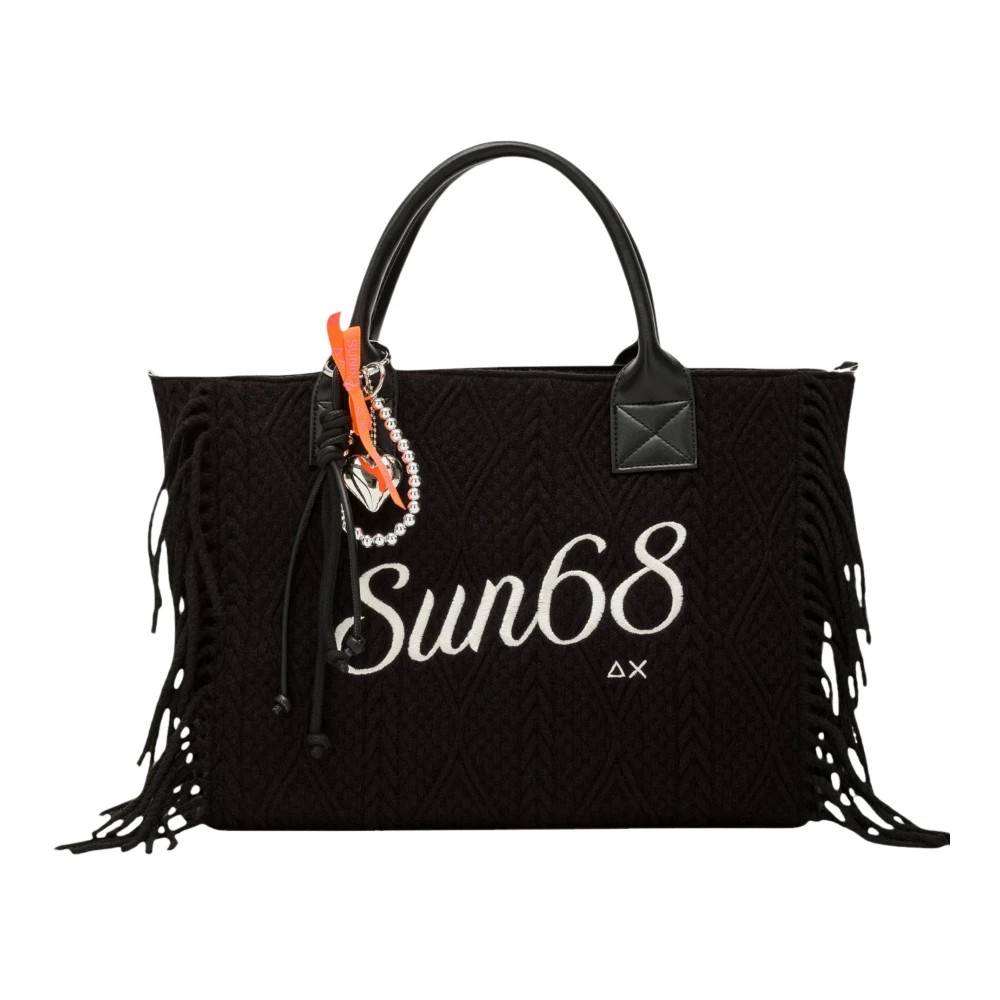 Sun68 Fringes Cali Midi Bag Knit - Tasker - Dame - Sort - ONE SIZE - Uld