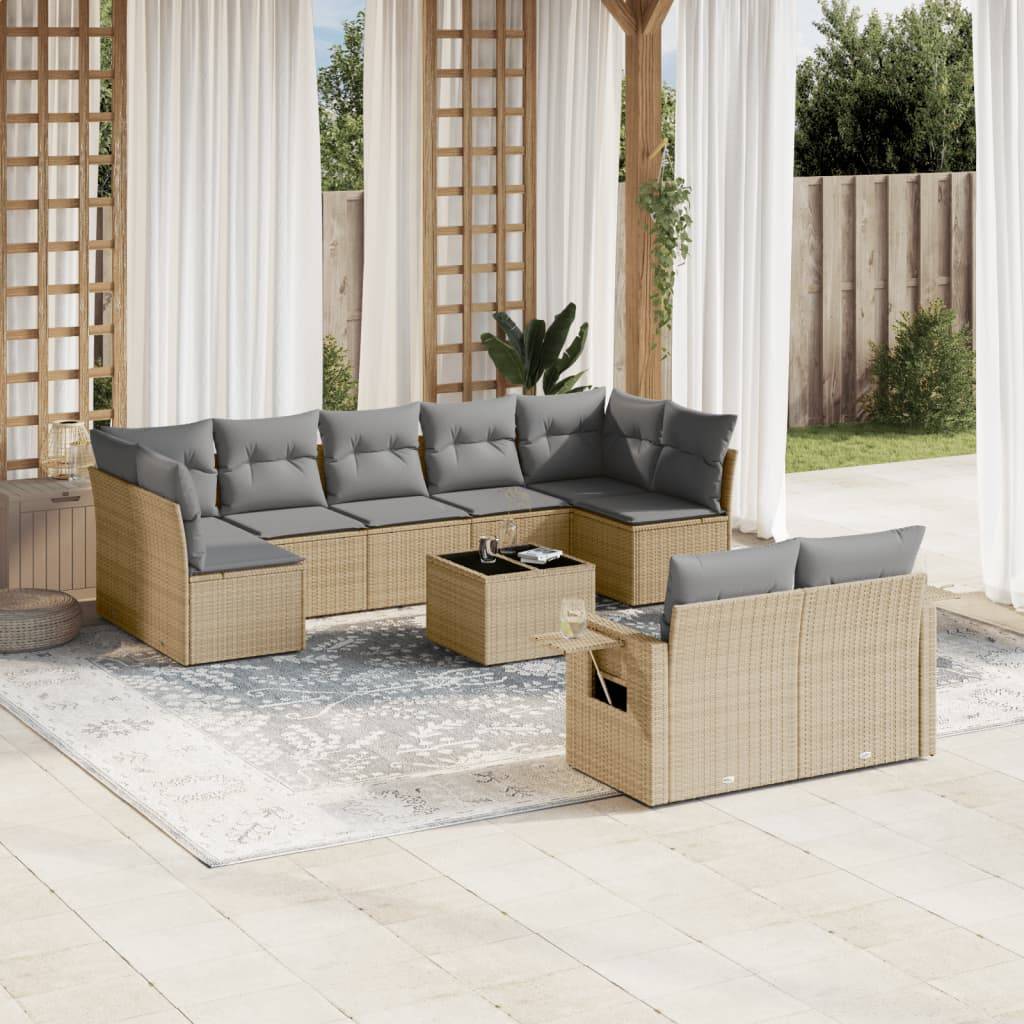 Sofasæt Til Haven 10 Dele Med Hynder Polyrattan - beige og lysegrå / Med bord