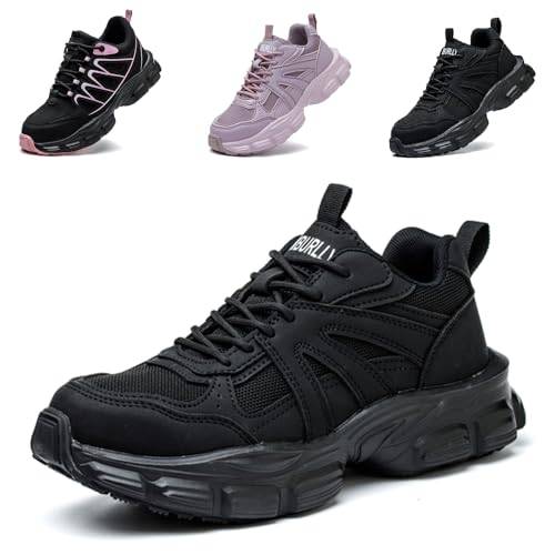 Ayqyc Sicherheitsschuhe Arbeitsschuhe Damen Leicht Stahlkappenschuhe Sportliche Atmungsaktiv rutschfeste Schutzschuhe Schwarz EU 40