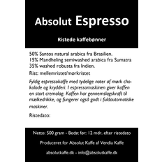 Absolut Espresso 500g friskristede bønner - Ristet 2. december