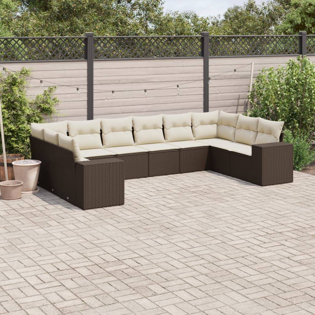 Sofasæt Til Haven 11 Dele Med Hynder Polyrattan - Brun og cremefarvet / Uden bord