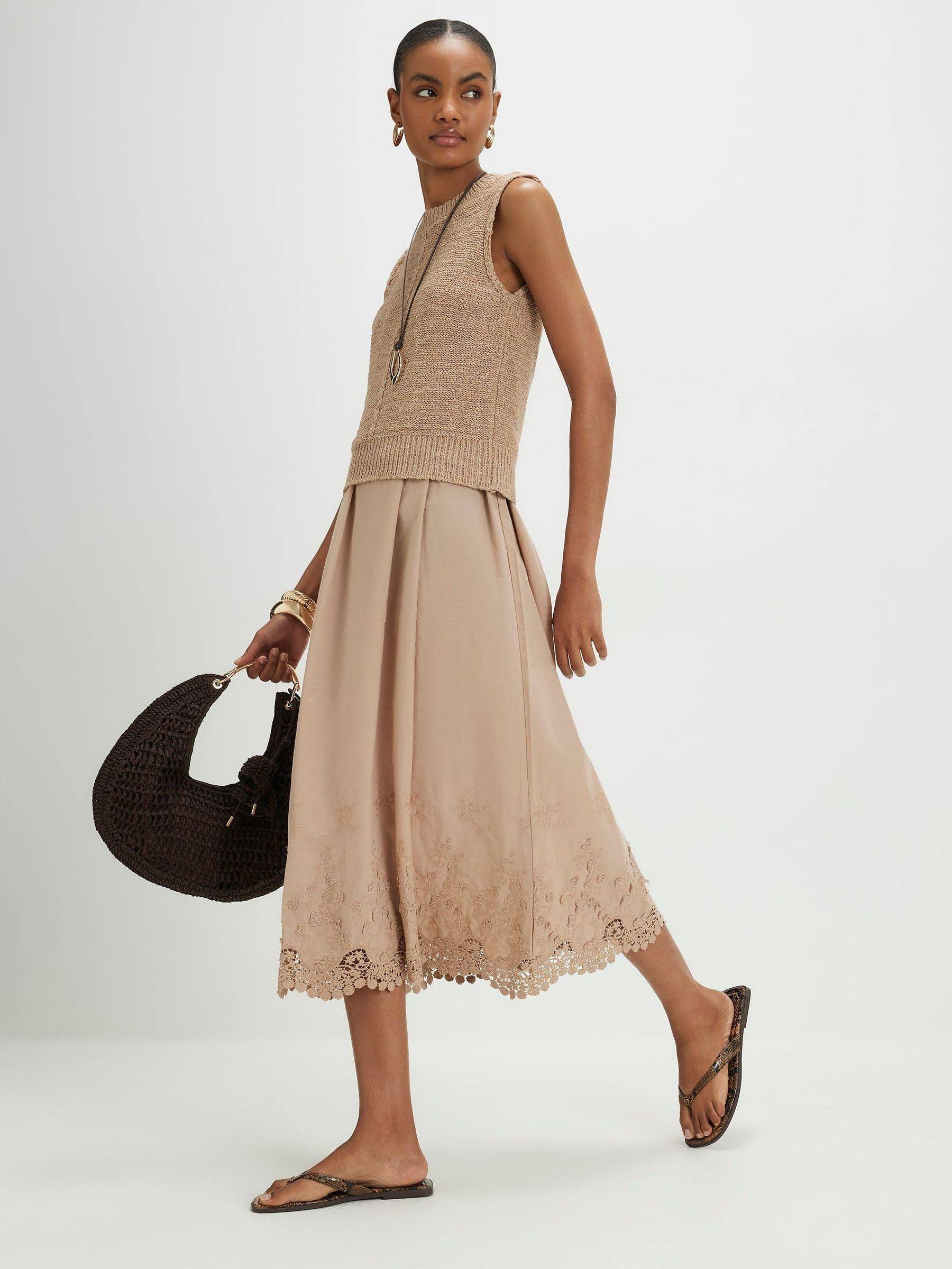 River Island River Island Brown Embroidered Hem Knitted Hybrid Midi Dress - M (EU 40-42)