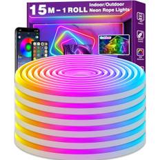 AILBTON 15m/50Ft LED Neon Seillichter, Steuerung mit App/Fernbedienung, Flexibles LED Seillicht, Mehrere Modi, IP65 Outdoor RGB Neonlichter Wasserdicht