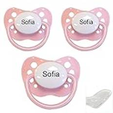 Babysutten Nip napp-med namn, rosa (3-pack), silikon, anatomisk, storlek 1.