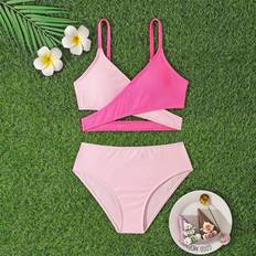 Tween Girls' Summer Beach Vacation Contrast Color Spaghetti Strap Bikini Set - Multifärgad (8Y,9Y,10Y,11-12Y)