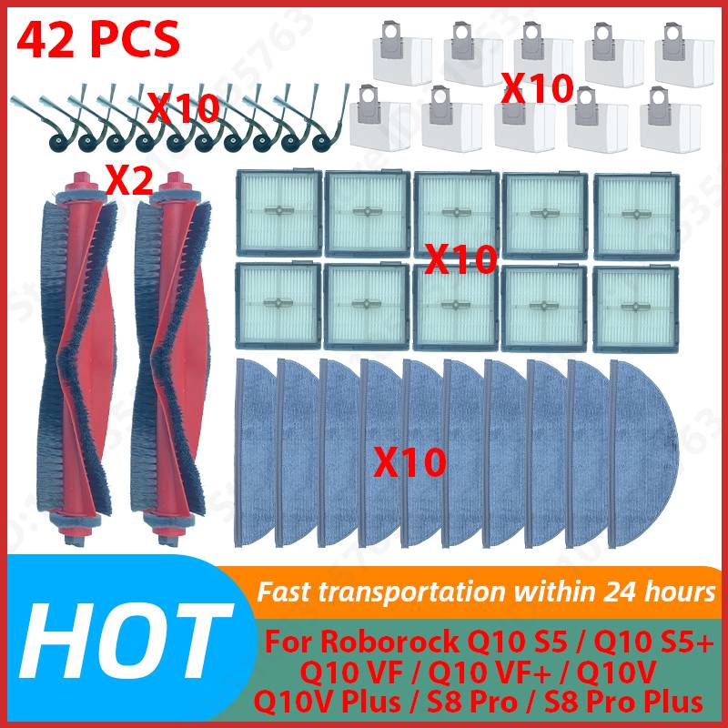 For Roborock Q10 S5 / Q10 S5+ / Q10 VF / Q10 VF+ / Q10V / Q10V Plus / S8 Pro / S8 Pro Plus Main Side Brush Filter Mop Cloth Bag
