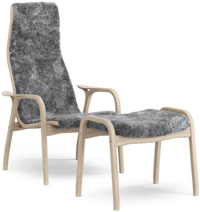 Lamino fåtölj med Pall Fårskinn Scandinavian Grey Ek Vitpigment