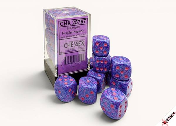 Dice - Terningesæt - 12 terninger - Speckled Dice Block D6 (6 sidet) 16mm: Purple Passion