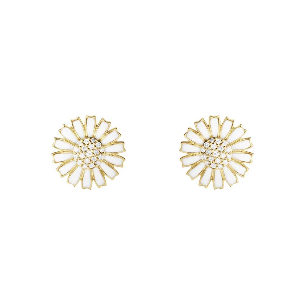 Georg Jensen Daisy øreringe i forgyldt sølv med emalje og diamanter, 11mm (20001726)