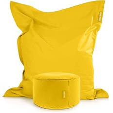 Green Bean© Uppsättning av 2 XXL sittsäck inkl. Pouf färdigfylld med EPS-pärlor – jättesaccosäck 140 x 180 liggkudde bean-väska stol loung golvkudde