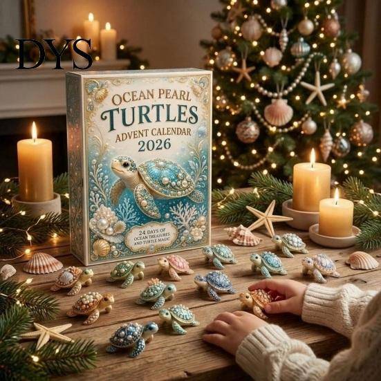 Festive Desktop Decoration 2026 Ocean Pearl Turtle Advent Calendar, 24 Day Christmas Countdown Blind Holiday Gift Box, Cute Marine Tortoise Ornaments,