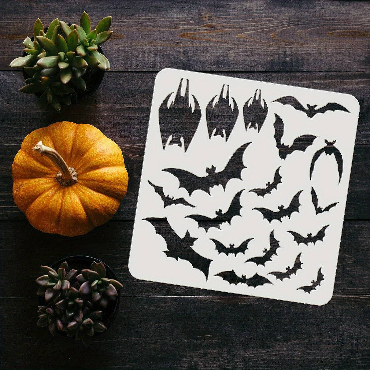 1pc Halloween Bats Stencil 11.8x11.8inch Reusable Halloween Theme Drawing Stencil Plastic Scary Bats Pattern Stencil For Painting On Wall, Canvas, Tile, Furniture, And Paper