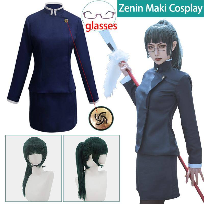 Zenin Maki Cosplay Kostym Glasögon Jujutsu Kaisen Cosplay Kostym Anime Uniform Peruk Dräkt Halloween Klänningar för Kvinnor cm
