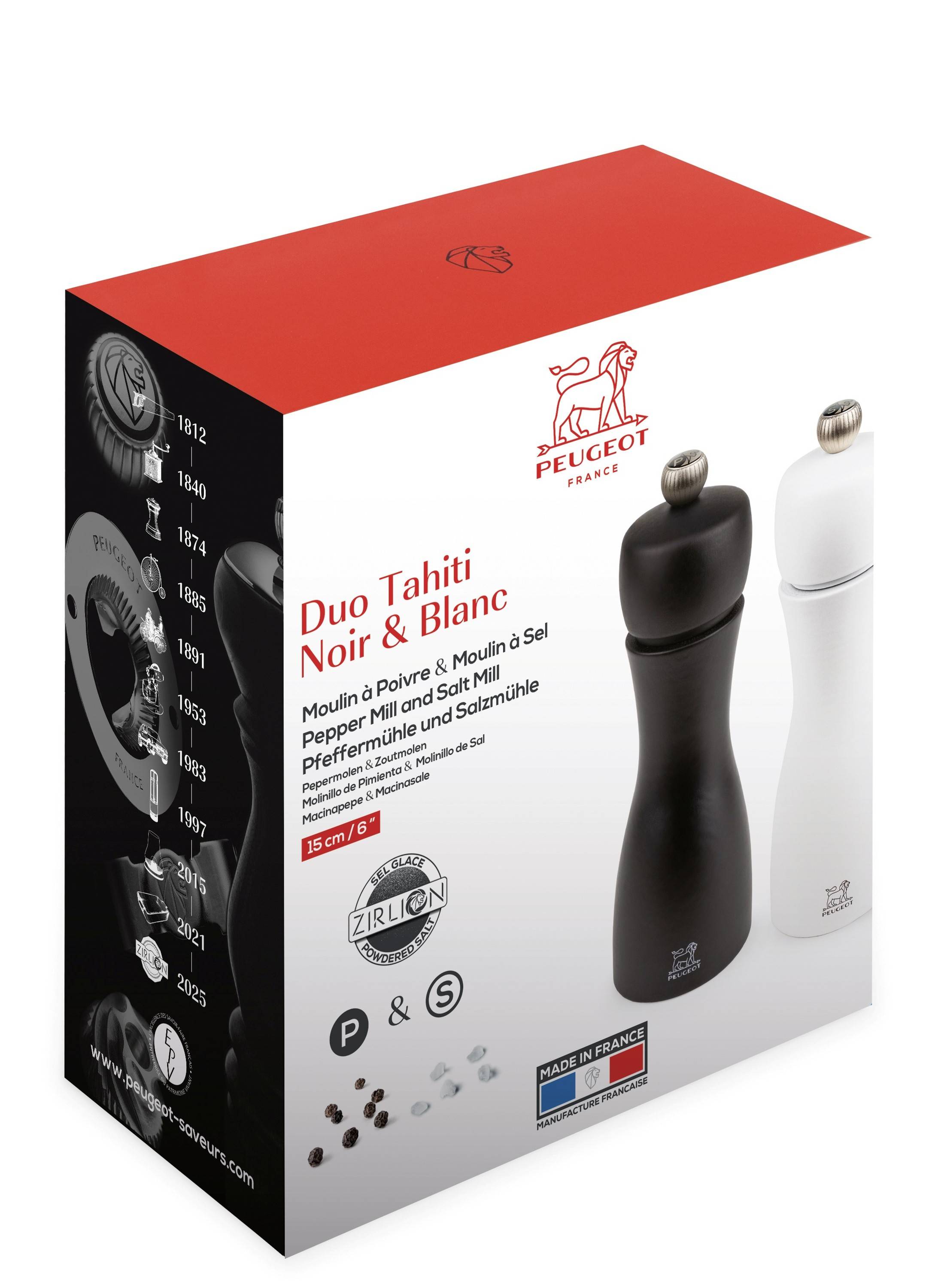 Peugeot Tahiti Sæt Z Peber & Salt Sort/hvid 15 cm Sort/hvid Str L:5,2cm B:10,4cm H:15cm - Køkkenredskaber Træ hos Magasin.