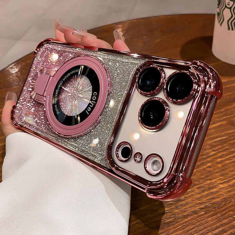 Four-Corner Airbag Drop-Proof Glitter Powder Phone Case - Pink / IPhone17