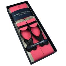 Albert Thurston Trouser Braces - Plain Pink Pure Wool Boxcloth With Black Leather Ends