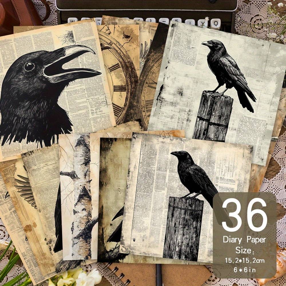 36 Sheets Paper, 6x6 Inches, Ideal For Journals, Handmade Cards, Albums, Gift Wrapping, Gift Packaging, Album Planner, Decorative Paper - Crow Newspaper