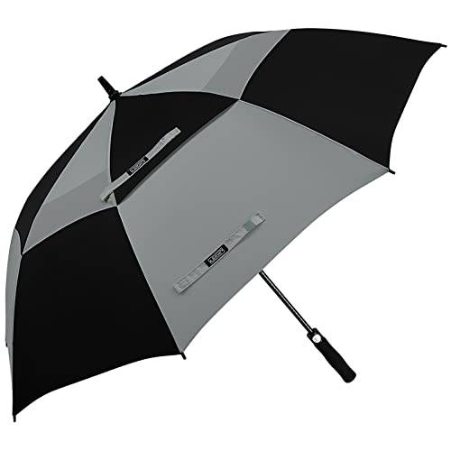 G4Free Golfparaply som öppnar sig automatiskt, överdimensionerat med extra stort dubbelt tak, ventilerat, vindtätt, vattentätt käpparaply, 173 cm (svart/grått)