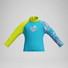 Boys' Learn to Swim Printed Long Sleeve Rash Top Blue/Yellow