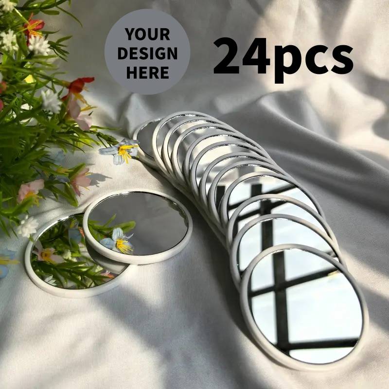 [customizable] 24pcs Round Portable Mini Mirrors - Pink, White, Black Easy , Compact And Lightweight, Suitable For Travel, Home Decor, Birthday, Wedding Party Gifts, Promotional Items