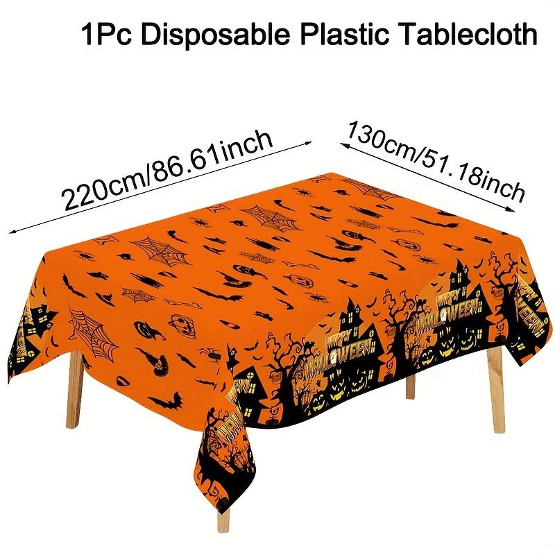 1pc Happy Halloween Plastic Tablecover - Castle, , Pumpkin, Pattern, Disposable Tablecloth For Festive Decorations, Parties, Events, And Gatherings, 220x130cm, Halloween Decorations