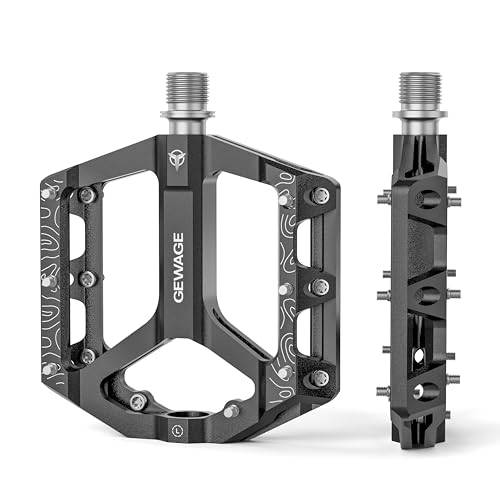 GEWAGE MTB Pedale Fahrradpedale Set – Flat Pedale für Mountainbike & Gravel Bike, rutschfest & langlebig, Aluminiumlegierung, CNC-gefräst, 9/16" Achse, einfache Installation (Schwarz)
