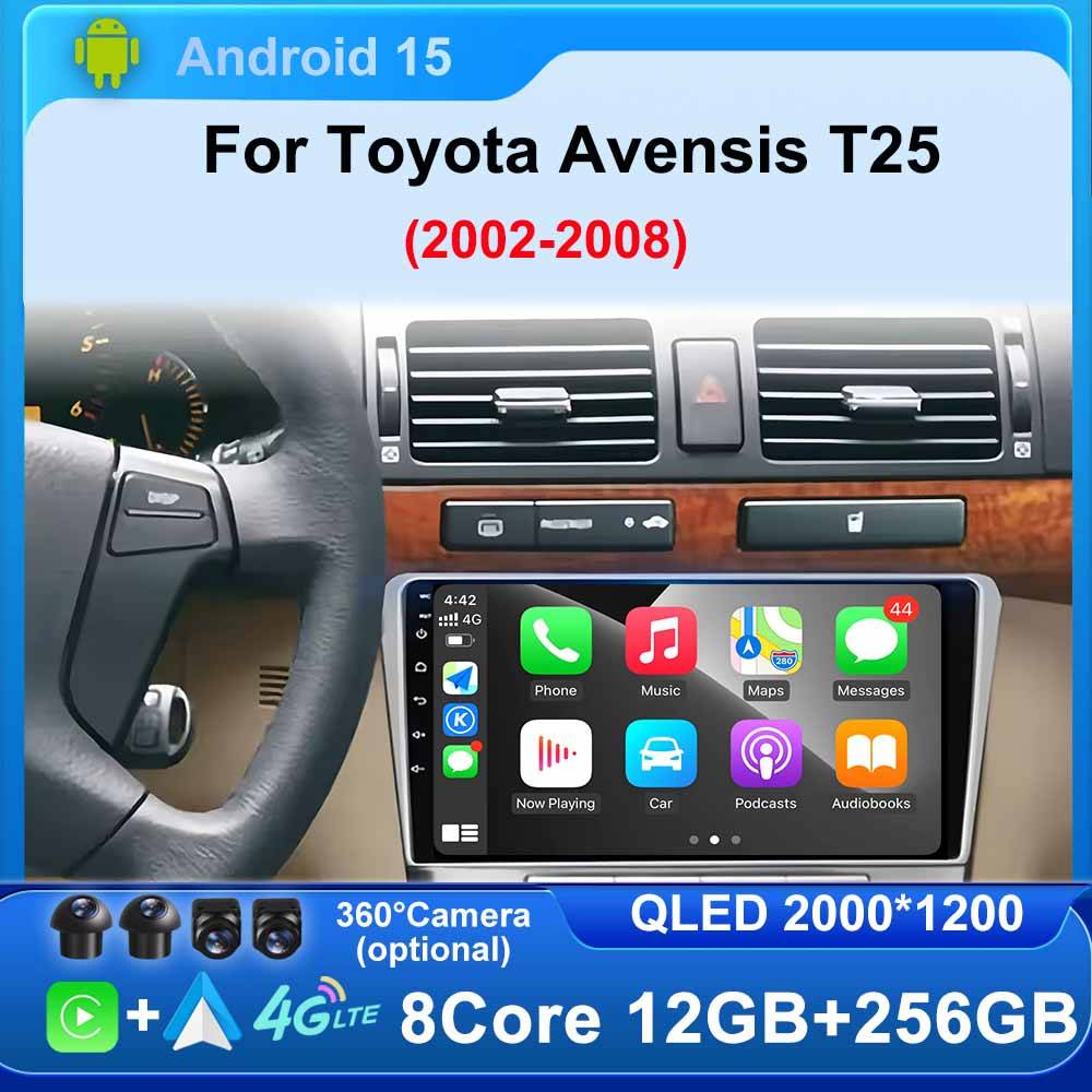 Android 15 for Toyota Avensis T25 2002-2008 Car Radio Multimedia Wireless Bluetooth Carplay Touch Screen Stereo  Navigation GPS