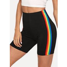 High Waisted Rainbow Color Striped Swim Shorts