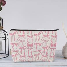 Hand-Drawn Bow & Star Pattern Velvet Zip Bag - Lightweight Cosmetic & Toiletry Organizer with Secure Zipper, Mixed Colors, Unisex Gift for Women