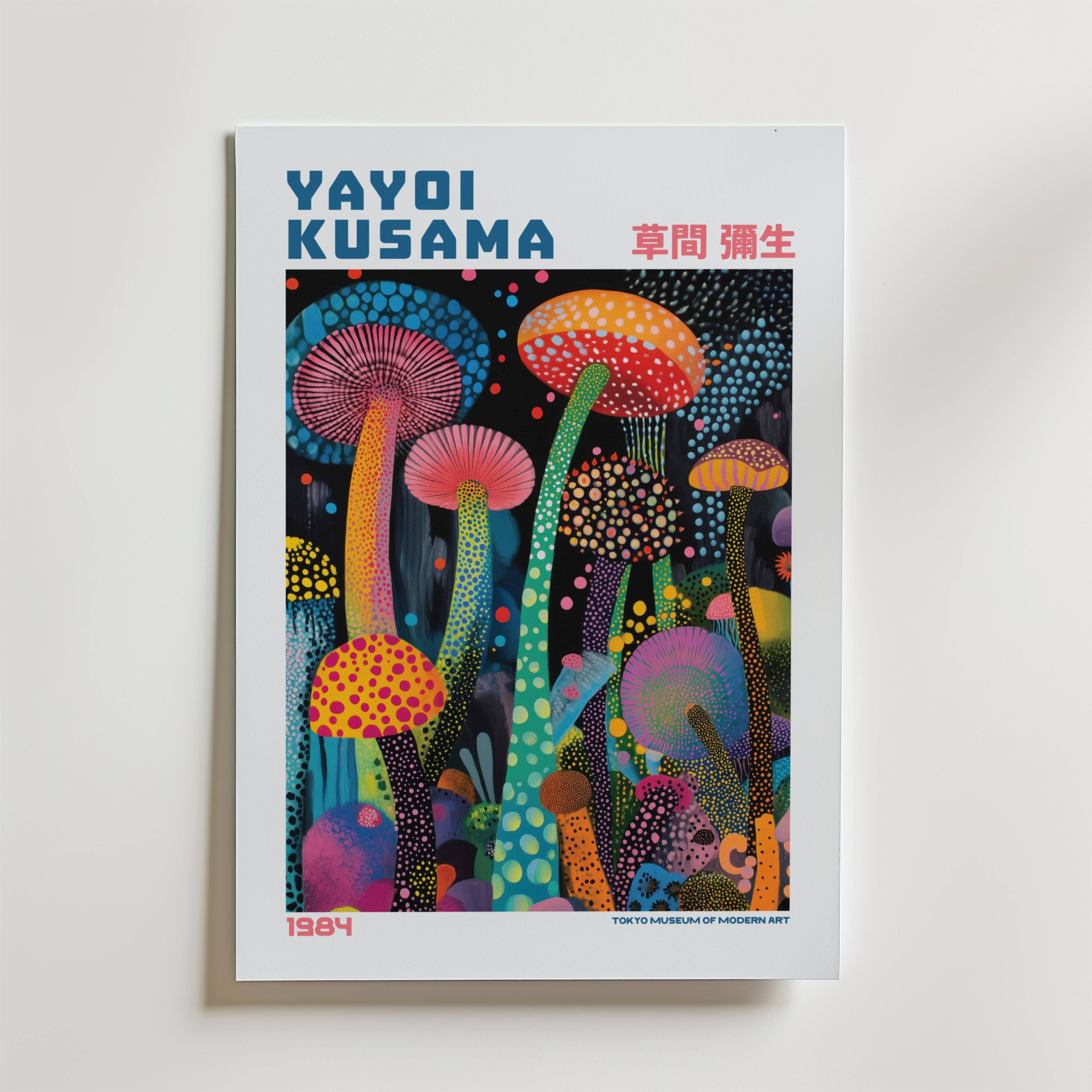 Yayoi Kusama Neon Mushroom Dream Poster - Premium Canvas 100x140 cm