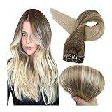 Hårförlängning Clip In Hårförlängningar Människohår Balayage Ombre Blont hårnålar 7st 120g Double Weft Machine Remy For Woman Hårstycke (Color : 8 60, Size : 16inches)