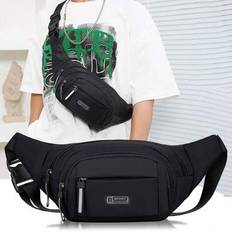 Men&#39;s Fashion Multi-Functional Pocket Compartment Casual Sports Waist Bag, Solid Color Travel Chest Bag Bum Bag College Bag Work Weekend Summer Vacati - Black