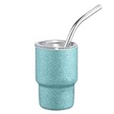 Stanley Tumbler, 85 ml rostfritt stål mini resemugg, tumlare med handtag och sugrörslock, Stanley kopp för hem, kontor eller bil (blå)