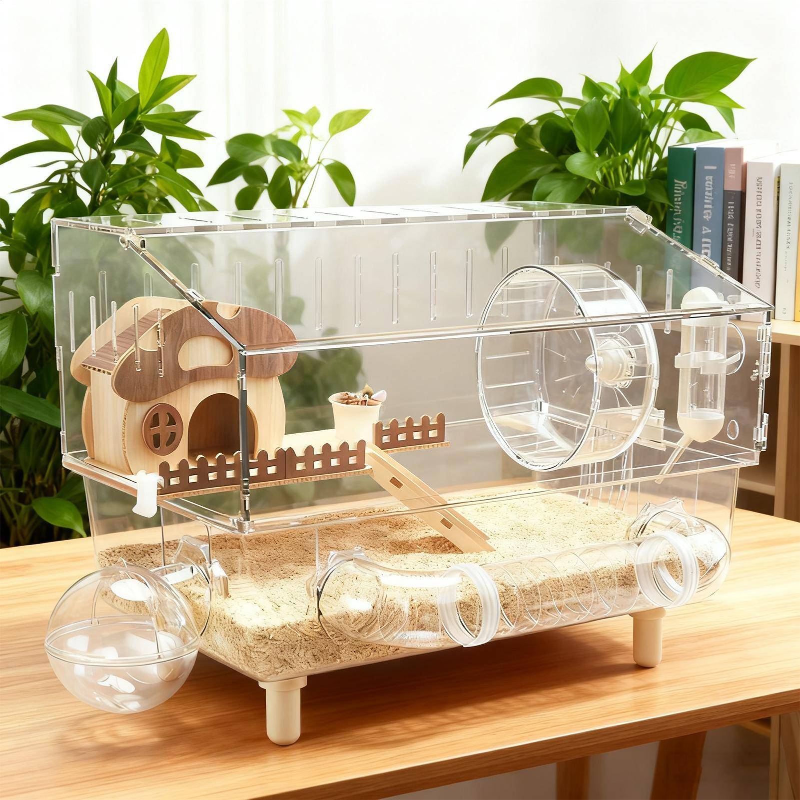 Stor Hamsterbur Matskål Träningshjul Tank Habitat Stor Hamsterbur för Strö Smådjursentusiast Hem Husdjur Resa