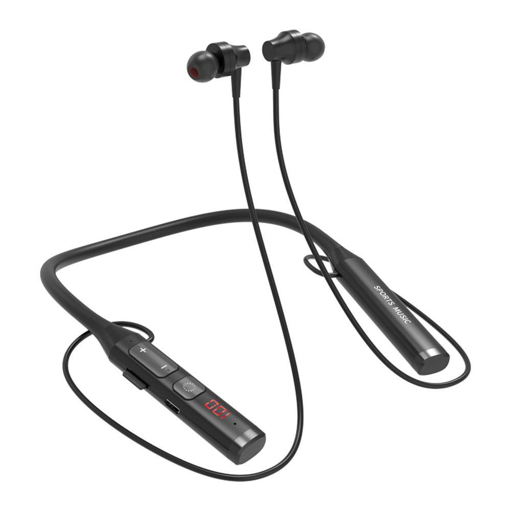 V7 Trådlösa Bluetooth 5.0 Nackbands-hörlurar 9D HiFi Stereo Hörlurar Vattentäta Sportheadset med Mikrofon Strömdisplay Stöd för TF-kort FM-radio