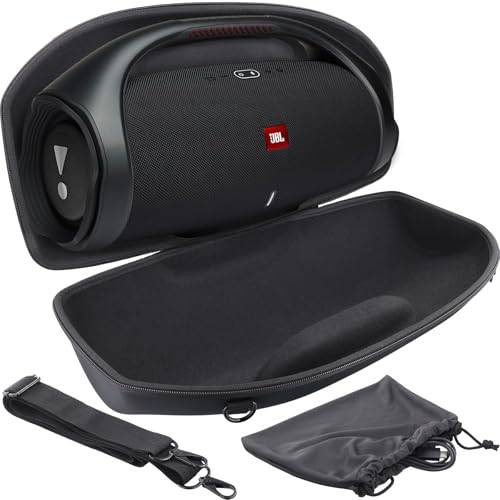 co2CREA Hårt resefodral med mini-tillbehörsficka och axelrem för boombox JBL 3 WiFi/Bluetooth-högtalare, Helsvart, Fits JBL Boombox 3