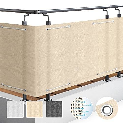 Sol Royal Balkongskydd 90x500 cm Beige HB2 – Insynsskydd & Balkongskärm med Öglor & Snören, Vind- & UV-skydd, Vattentålig och Vädertålig Balkongduk