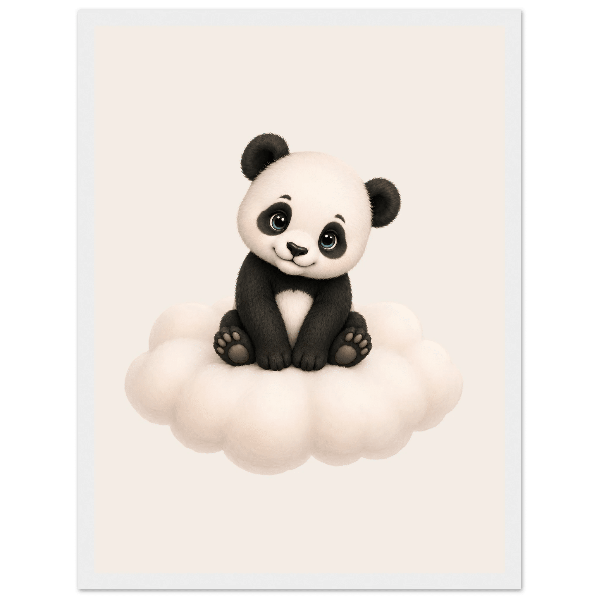 Söt panda på moln poster-30x40 cm / 12x16″ / Med ram / Vit
