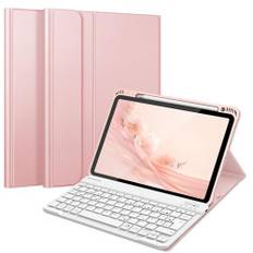 Fintie Tastatur Hülle für iPad Air 11 Zoll M3/M2 (2025/2024), iPad Air 5/4 Generation 10.9"(2022/2020), TPU Rückschale Schutzhülle mit Stifthalter, magnetisch Abnehmbarer QWERTZ Keyboard, Roségold