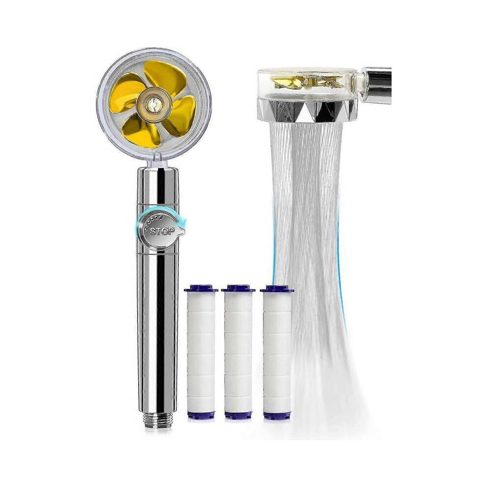 (yellow) Handheld Turbo Shower Head Jet Shower Head Kit With 3 Filter Cartridges (blue)