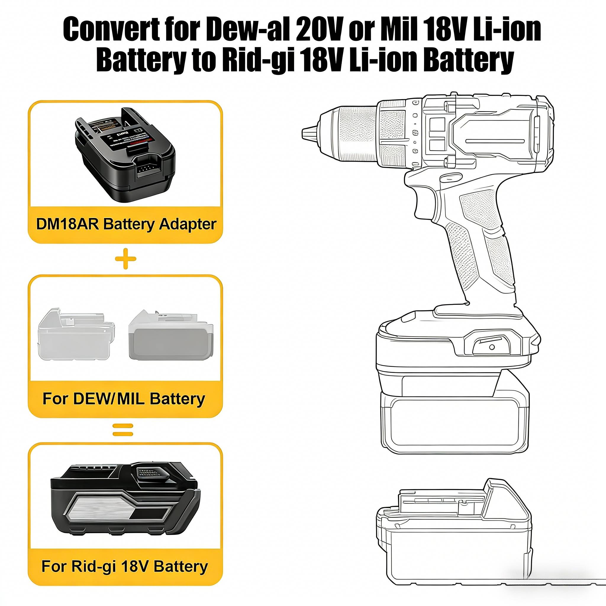DM18AR Battery Adapter Converter For Dewalt For Milwaukee 18V Li-ion Battery Convert To for Ridgid For AEG 18V Drill Tool