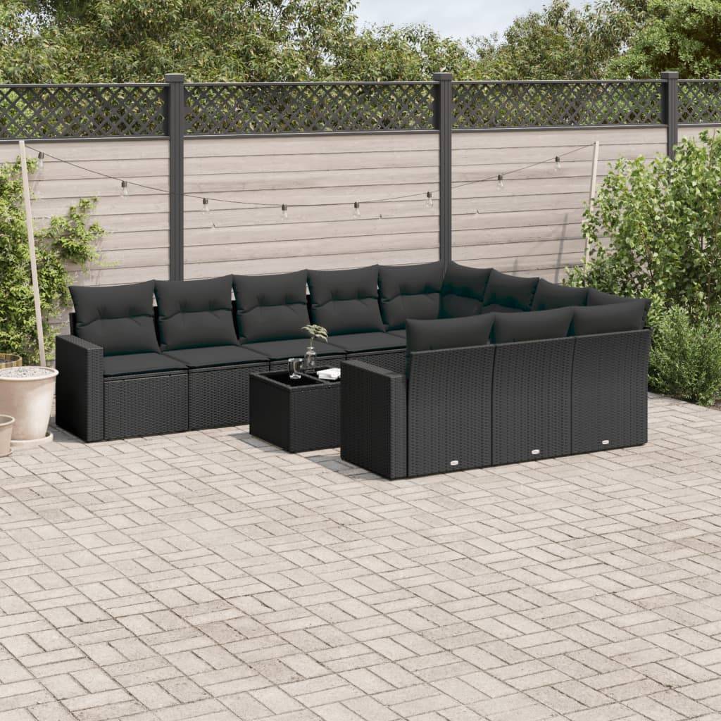 Sofasæt Til Haven 10 Dele Med Hynder Polyrattan - Sort / Med bord
