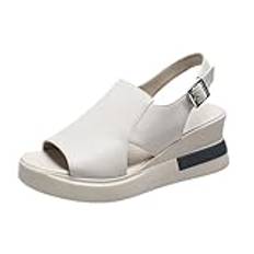 Kvinnors sommar svamp tårta tjock sula sluttande klack med platt baksida spänne sandal damsandaler mjuka, BEIgE, 4 UK 3X-Narrow