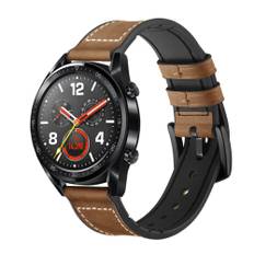 Huawei Watch GT 2/1 / Honor Magic - Ægte læder & Silikone rem 22mm - Mørkebrun