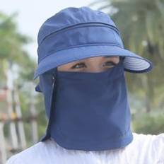 Stil sommar kvinnors vikbar enfärgad solhatt uv-skydd bred brättad hatt ansiktsnackskydd utomhuskeps - Blå
