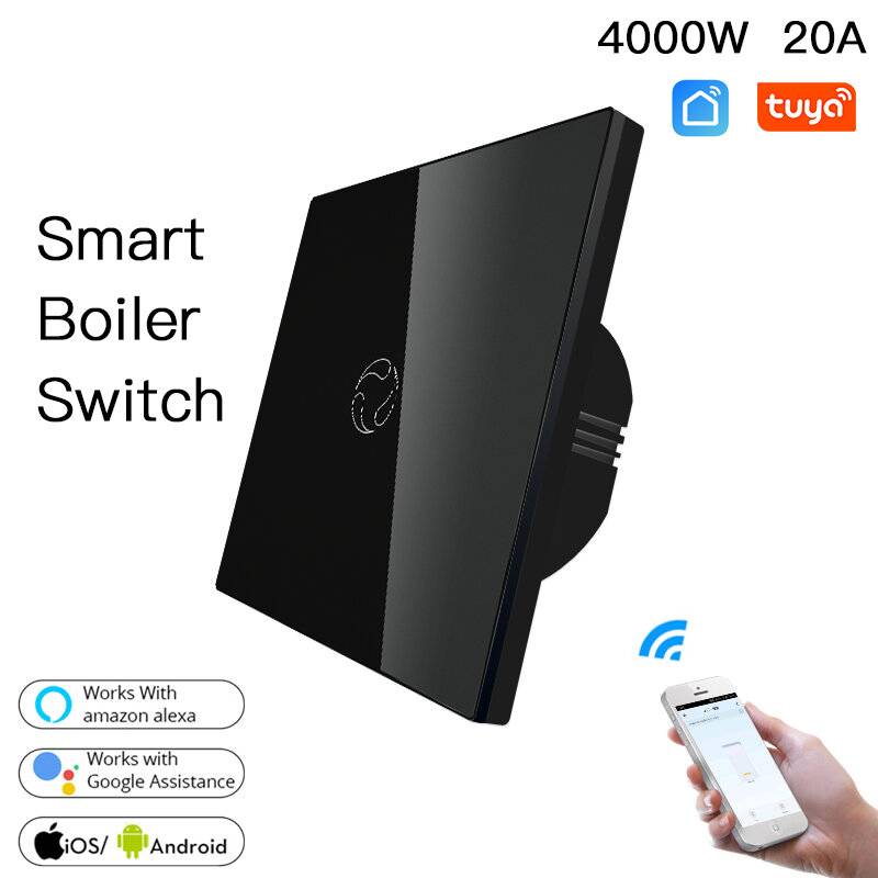 Moes WiFi Kedelswitch Vattenberedare väggcontroller Tuya Smart life APP Fjärrkontroll Alexa Google Home Röst Glaspanel