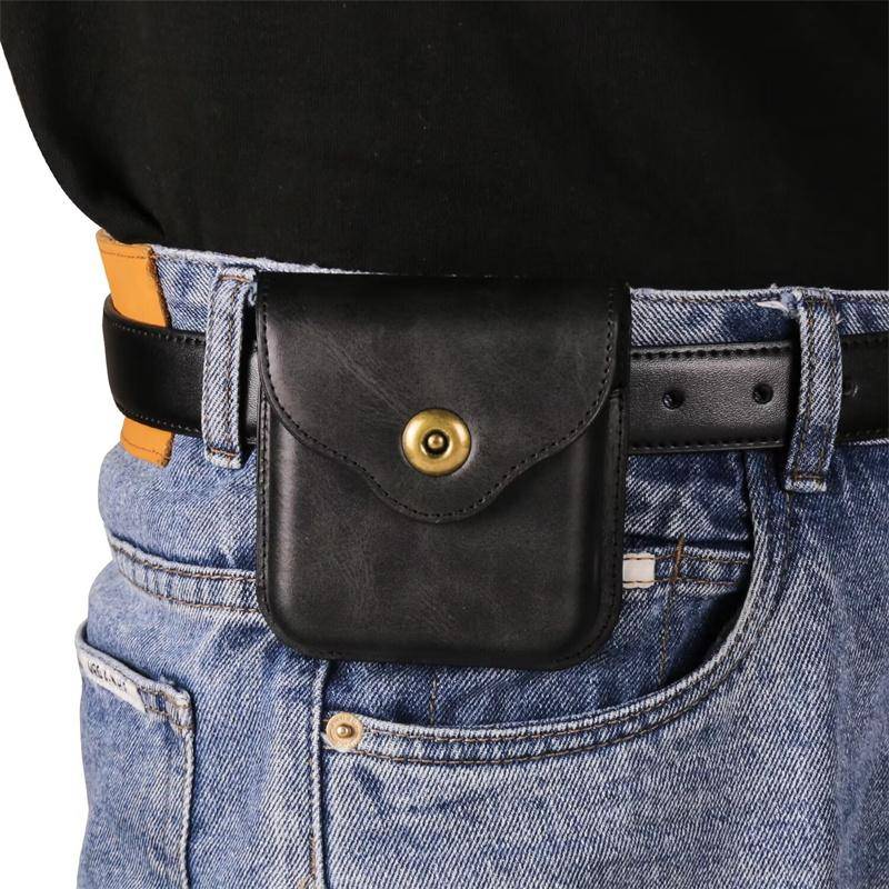 Premium Metallisk Magnetisk Knappfodral för Herrar för Samsung Galaxy Z Flip 7 6 5 4 3 Vertikalt Flip Läderbälte Skyddande Midjeväska Cover kaffe