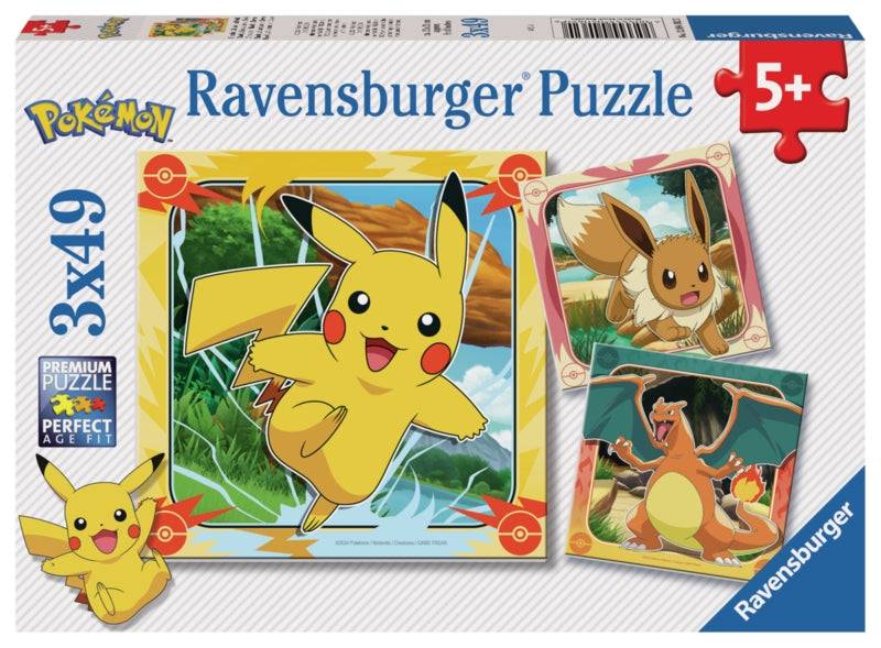 Ravensburger pussel - Pikachu, Charizard and Eevee! 3x49 bitar Default Title